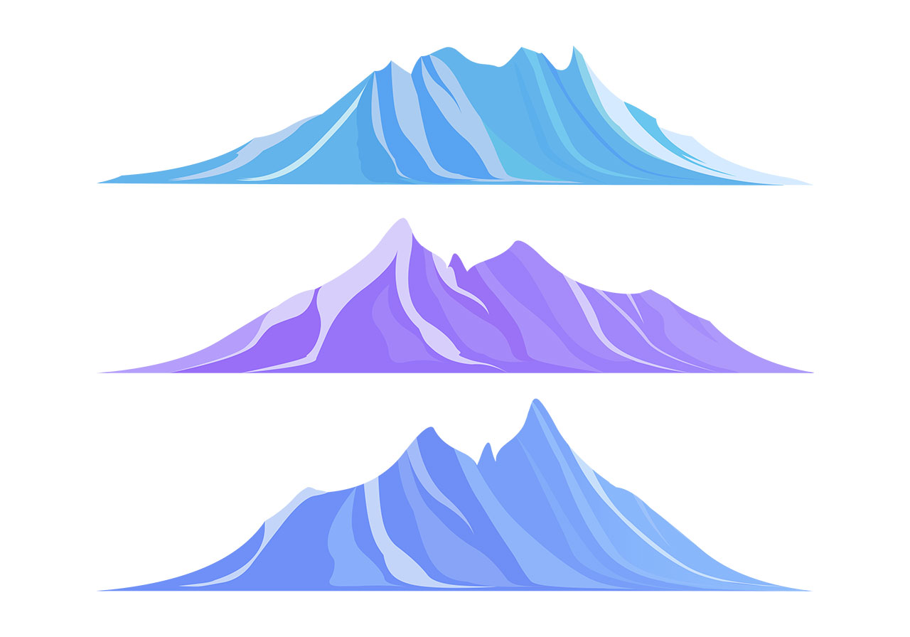 Peaks, mountain ranges vector graphic. A set of beautiful mountains, hills, and peaks vector graphic. Three distinct, stylized mountain ranges vector graphic. Vector graphic with CC0 license, best for a variety of projects, including designs, animations, and more.