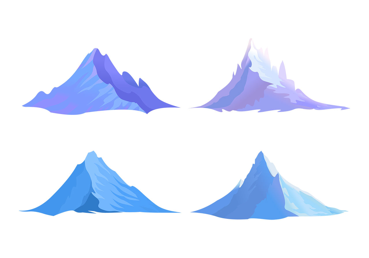 Peaks, mountains, hills vector graphic. Stunning blue mountains, hills vector graphic. Four distinct, stylized mountain ranges vector graphic. Vector graphic with CC0 license, best for a variety of projects, including designs, animations, and more.