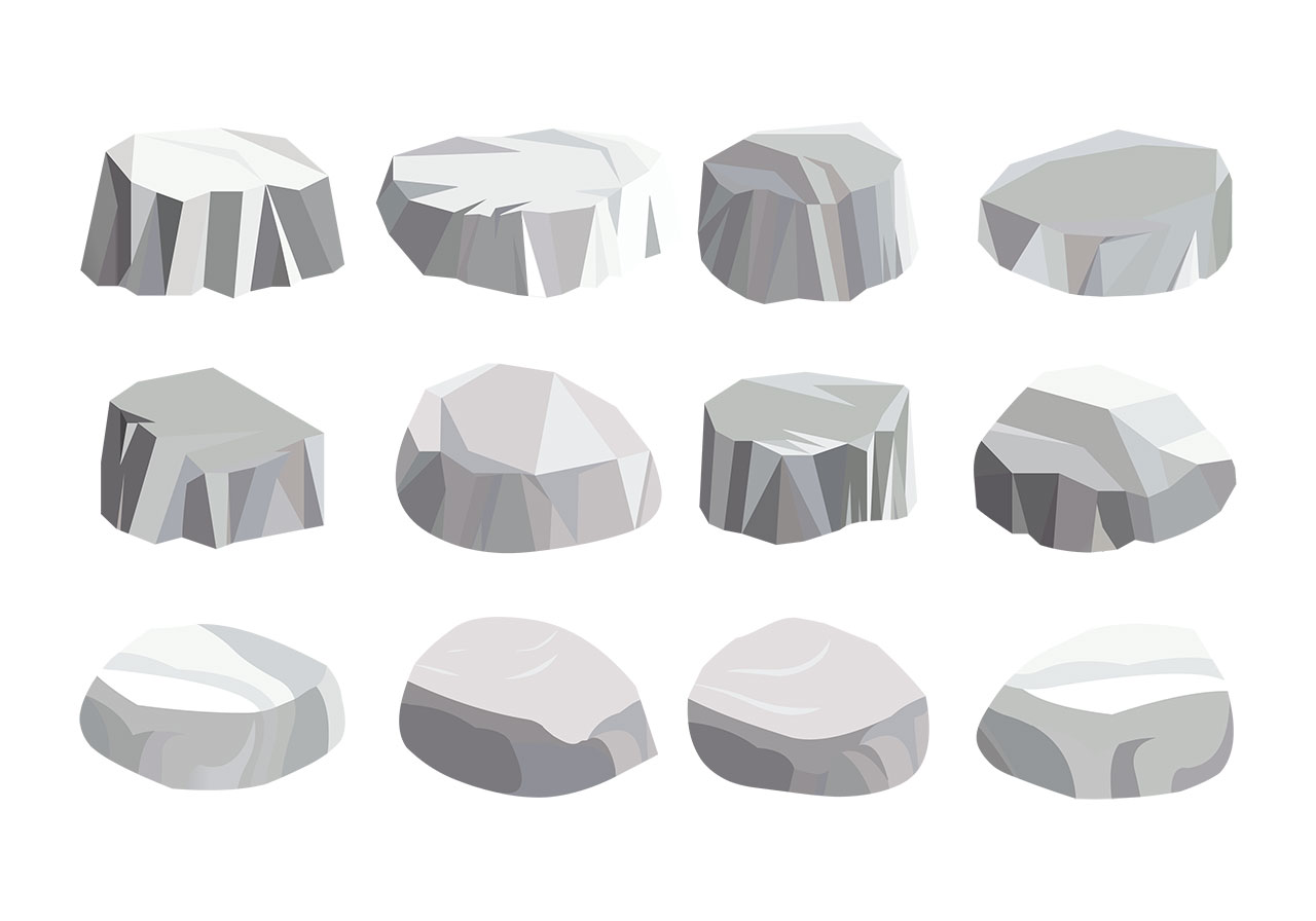 Rocks, stones, marbles vector graphic. White marble rocks, stones vector graphic. A set of rocks, stones vector graphic. White rocks, boulders vector graphic. Vector graphic with CC0 license, best for a variety of projects, including designs, animations, and more.