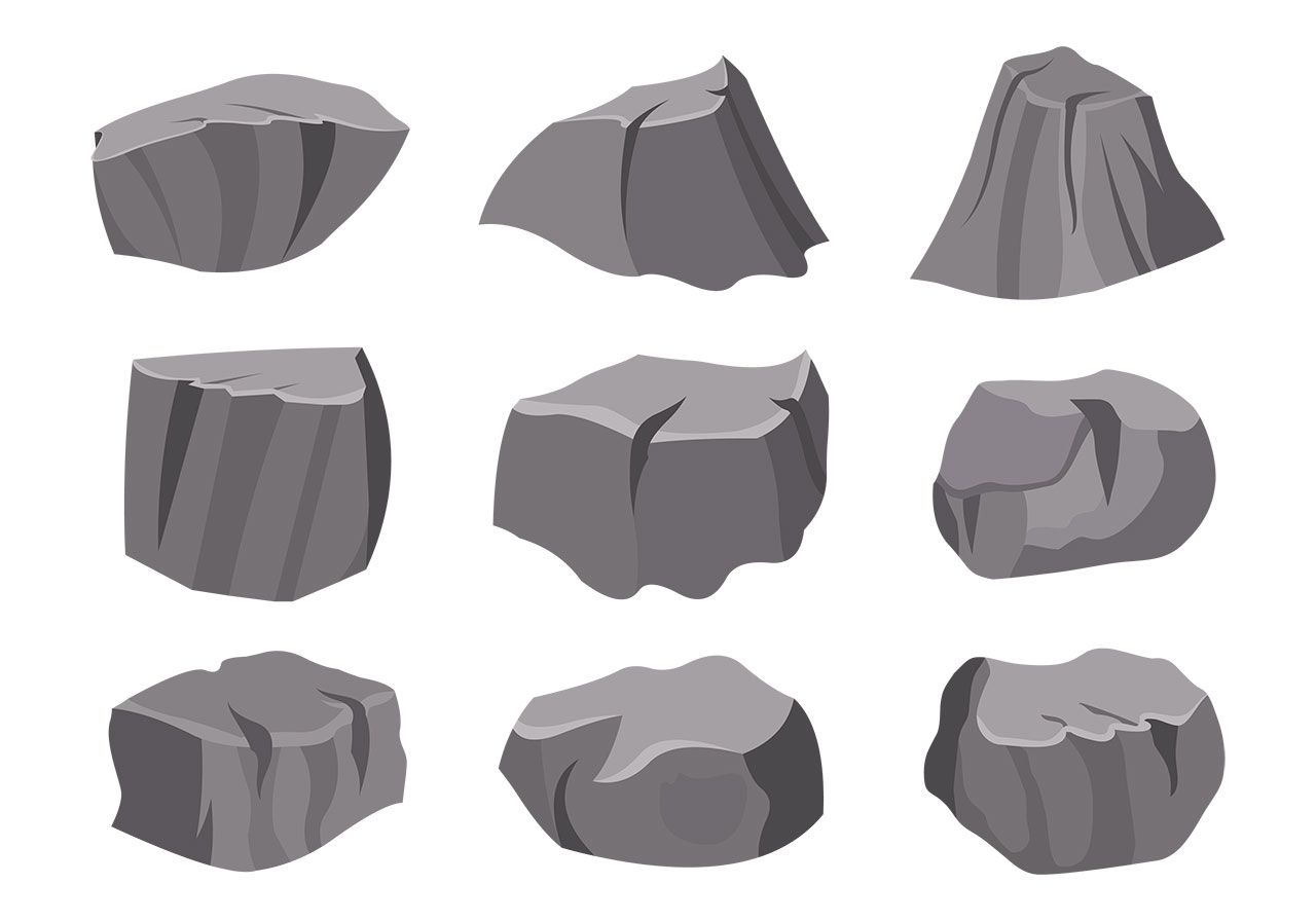 Stones, granite rocks vector graphic. A set of granite rocks vector graphics. Black rocks, stones, boulders vector graphic. Beautiful rocks vector graphic. Vector graphic with CC0 license, best for a variety of projects, including designs, animations, and more.