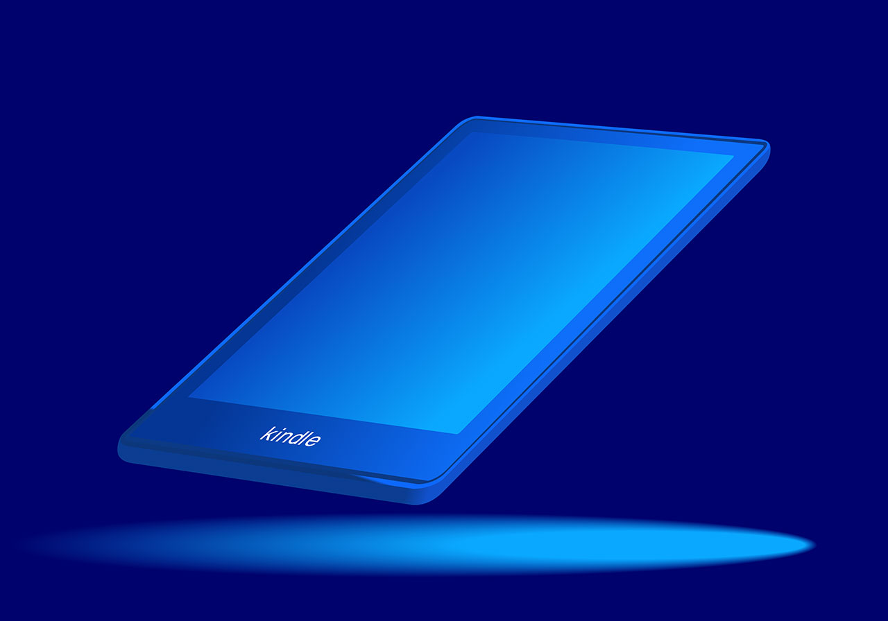 Tablet, kindle, iPad vector graphic. Tablet in blue lighting vector graphic. A Kindle tablet, e-book reader vector graphic. Beautiful tablet, e-book reader in blue light vector graphic. Vector graphic with CC0 license, best for a variety of projects, including designs, animations, and more.