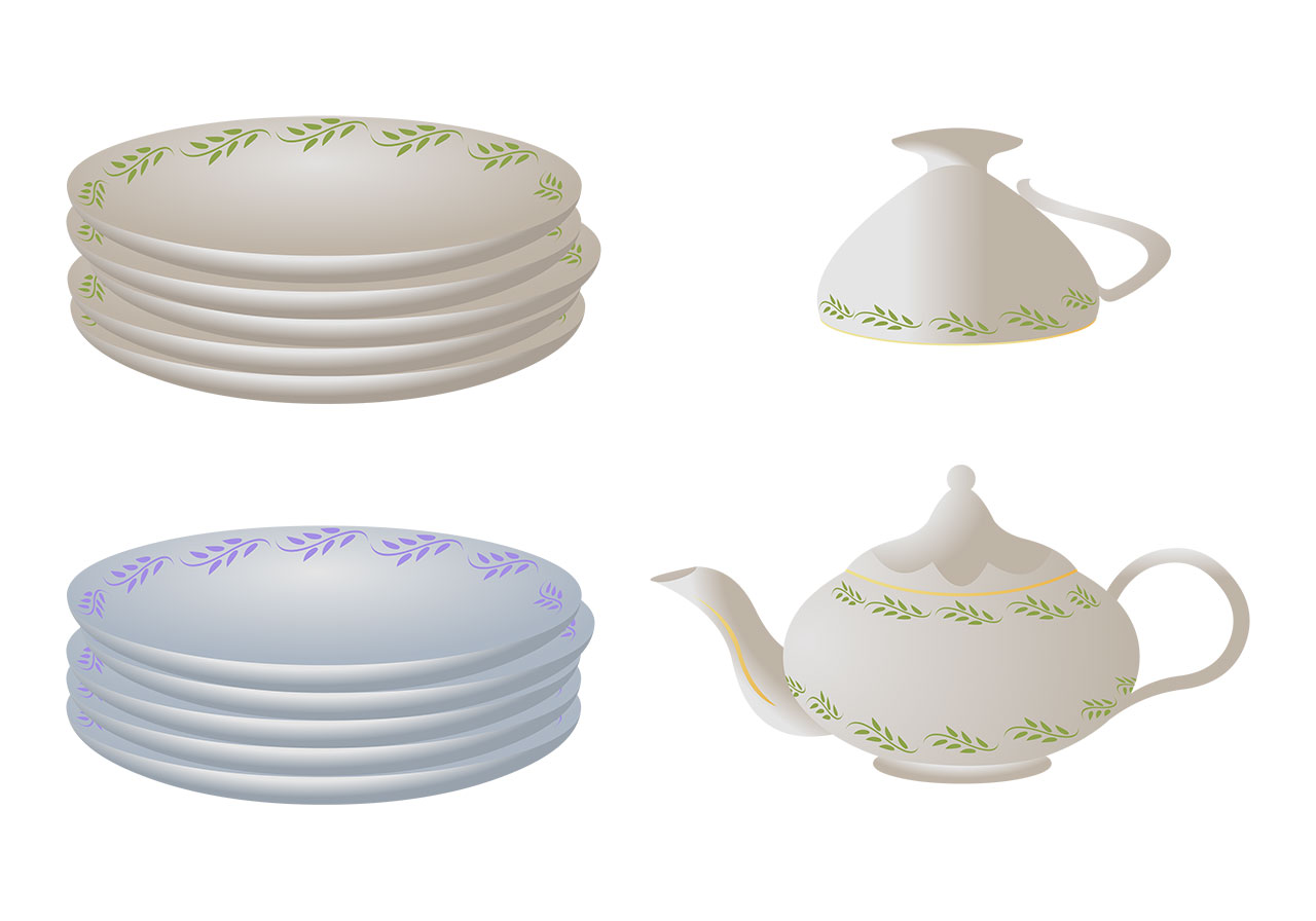 Tea cups set vector graphic. Teapot with teacup and saucers vector graphic. A set of white, bone-china tea-serving pots vector graphics. Beautifully designed tea cup set vector graphic. Vector graphic with CC0 license, best for a variety of projects, including designs, animations, and more.