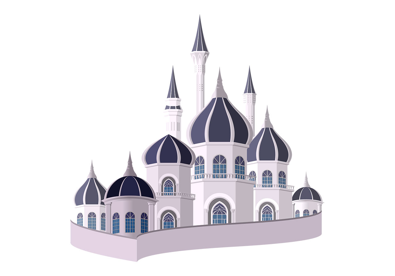 Temple, fairytale, castle vector graphic. Stunning blue fairytale castle vector graphic. Blue palace vector graphic. Cartoon castle, fort, temple vector graphic. Vector graphic with CC0 license, best for a variety of projects, including designs, animations, and more.