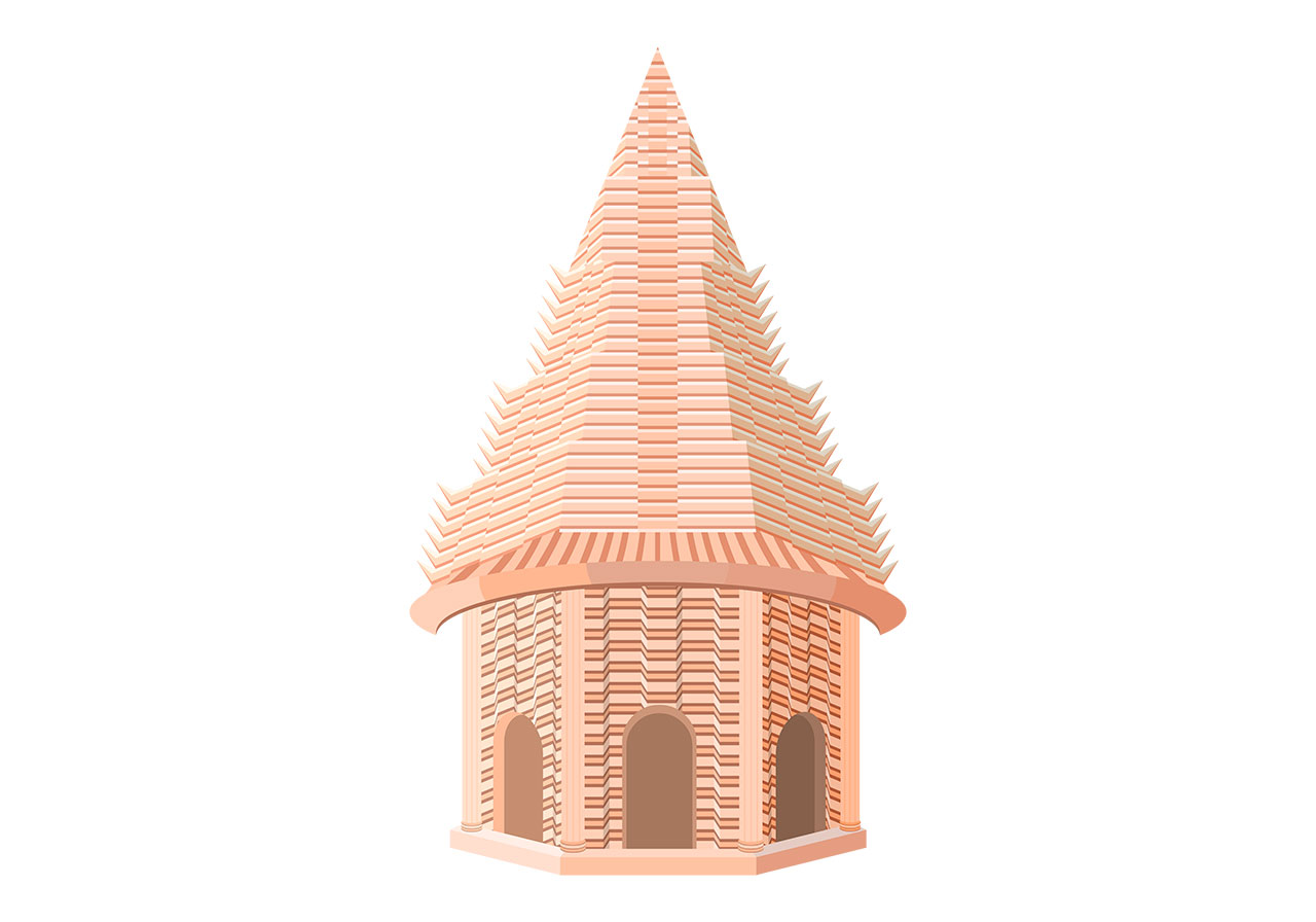 Terracotta temple, pagoda vector graphic. Beautiful old terracotta temple design vector graphic. A stylized, polygonal structure resembling a temple or a pagoda vector graphic. Vector graphic with CC0 license, best for a variety of projects, including designs, animations, and more.