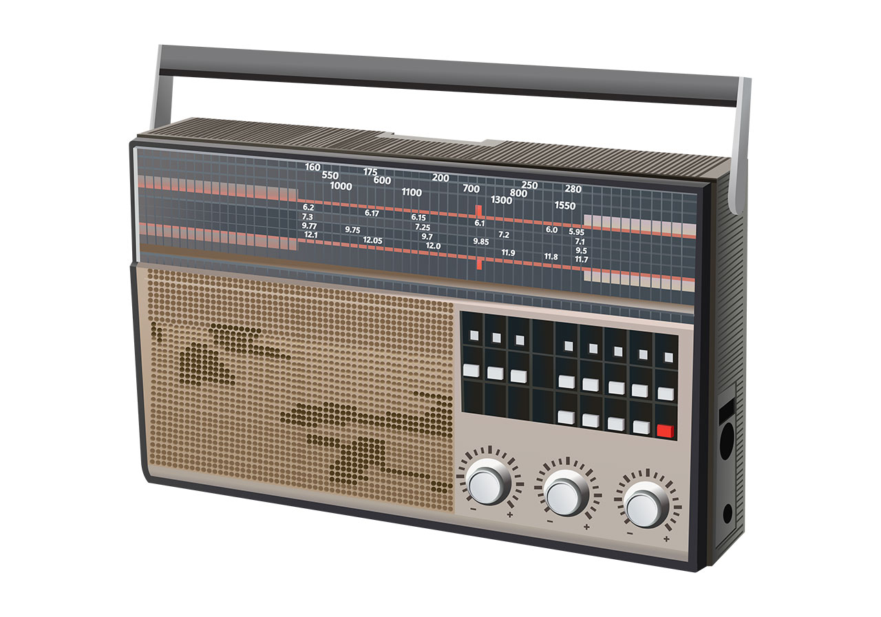 Vintage radio, speaker vector graphic. A vintage portable radio vector graphic. Old technology radio, transistor vector graphic. a warm, tan color's boxy radio device vector graphic. Vector graphic with CC0 license, best for a variety of projects, including designs, animations, and more.