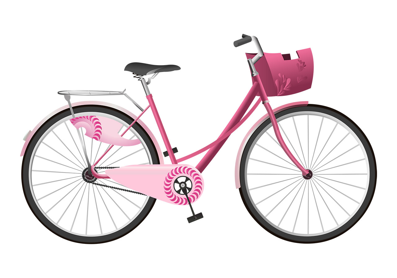 Women's bicycle, cycling vector graphic. A stylized, pink bicycle vector graphic. A classic cruiser women's bicycle vector graphic. A beautiful classic women's bicycle vector graphic. Vector graphic with CC0 license, best for a variety of projects, including designs, animations, and more.