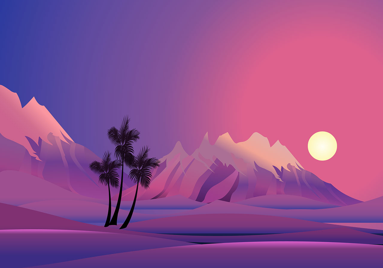 Beautiful desert mountains landscape vector graphic. Dunes with mountains at night landscape vector graphic. Desert at night landscape vector graphic. Vector graphic with CC0 license, best for a variety of projects, including designs, animations, and more.