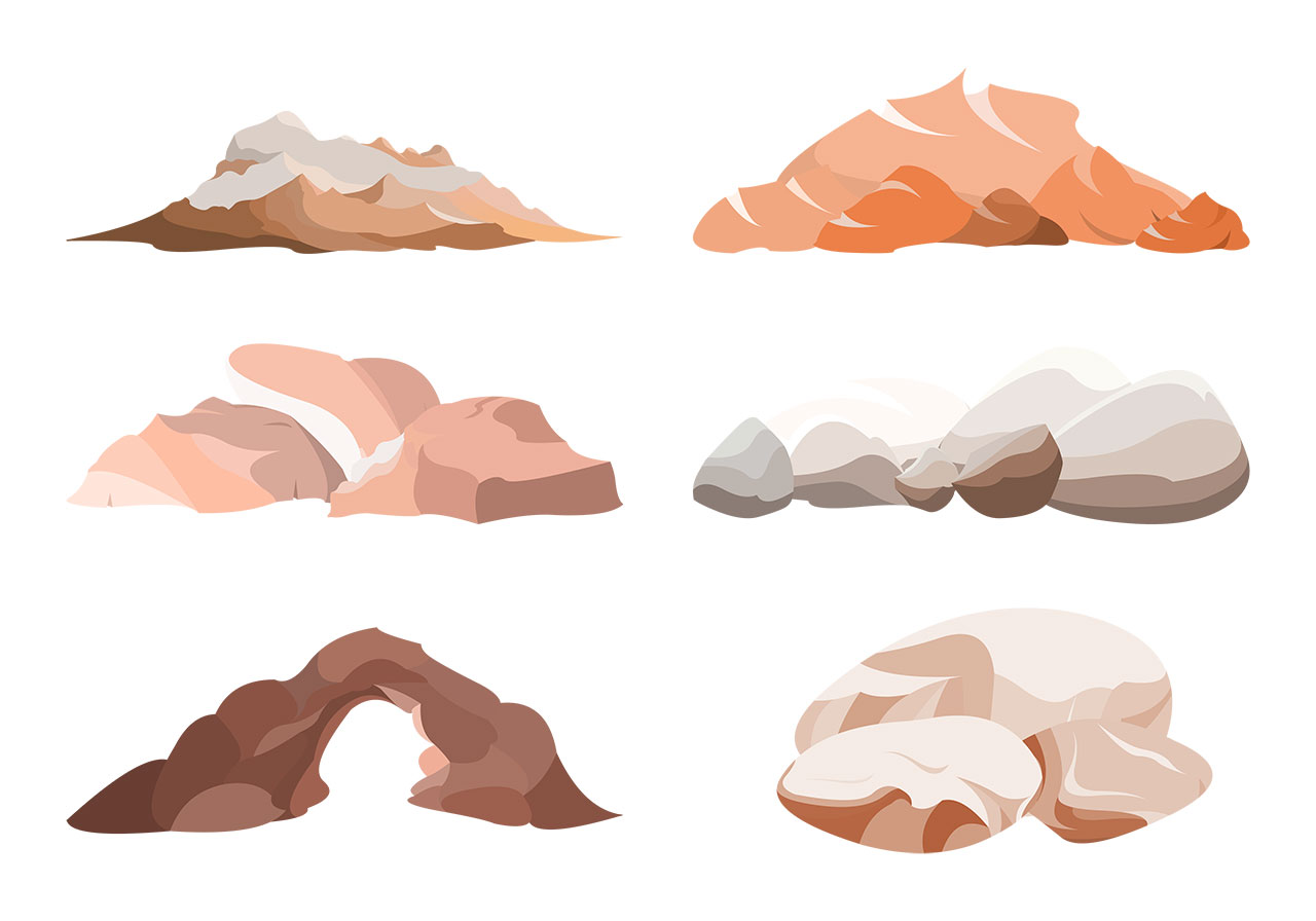Desert rocks, boulders vector graphic. Set of desert rocks, sandstones, boulders vector graphic. Brown sandstones, rocks vector graphic. Vector graphic with CC0 license, best for a variety of projects, including designs, animations, and more.