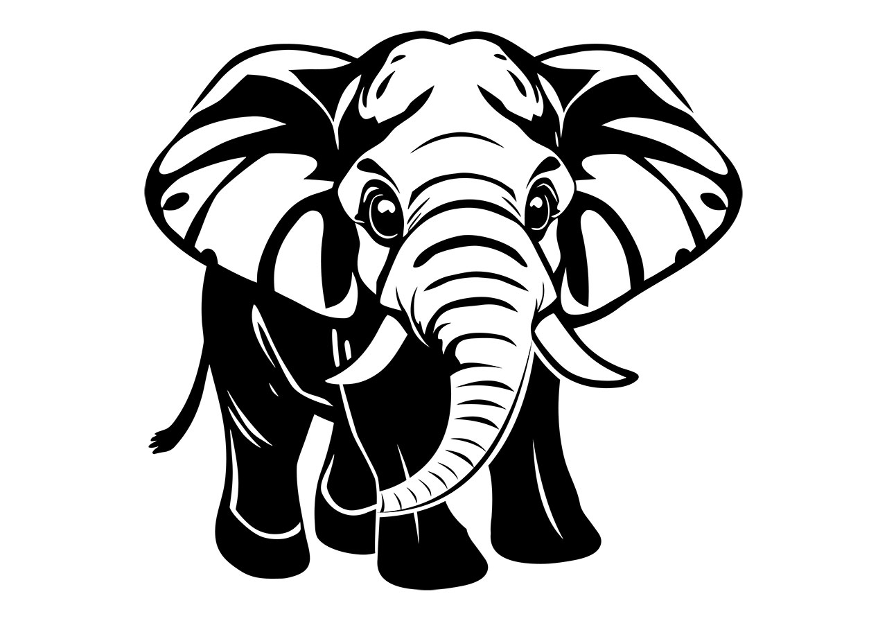 Elephant, animal, calf vector graphic. Cute elephant clip art vector graphic. Baby elephant line art vector graphic. Black and white elephant cub outline vector graphic. Vector graphic with CC0 license, best for a variety of projects, including designs, animations, and more.