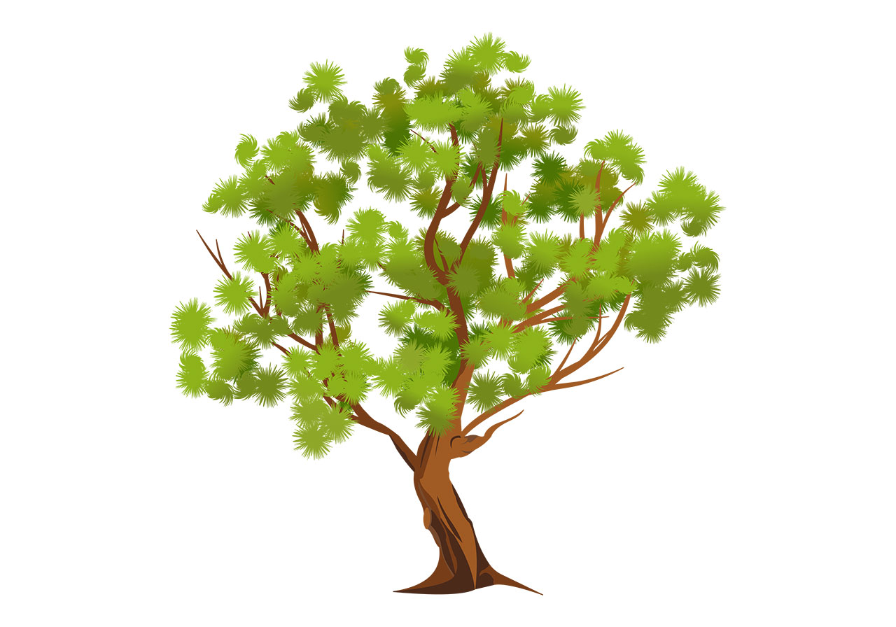 Large green tree vector graphic. Green tree with lush green foliage vector graphic. A stylized, vibrant green tree depicted with a thick, textured trunk vector graphic. Vector graphic with CC0 license, best for a variety of projects, including designs, animations, and more.