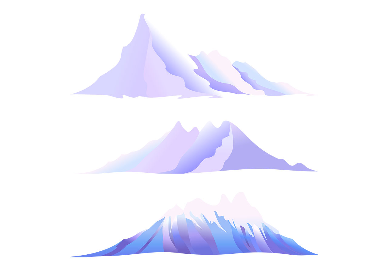 Mountain, hills, peaks vector graphic. Set of mountain ranges, peaks vector graphic. Blue hills, mountains vector graphic. Three simple, distinct mountain ranges vector graphic. Vector graphic with CC0 license, best for a variety of projects, including designs, animations, and more.