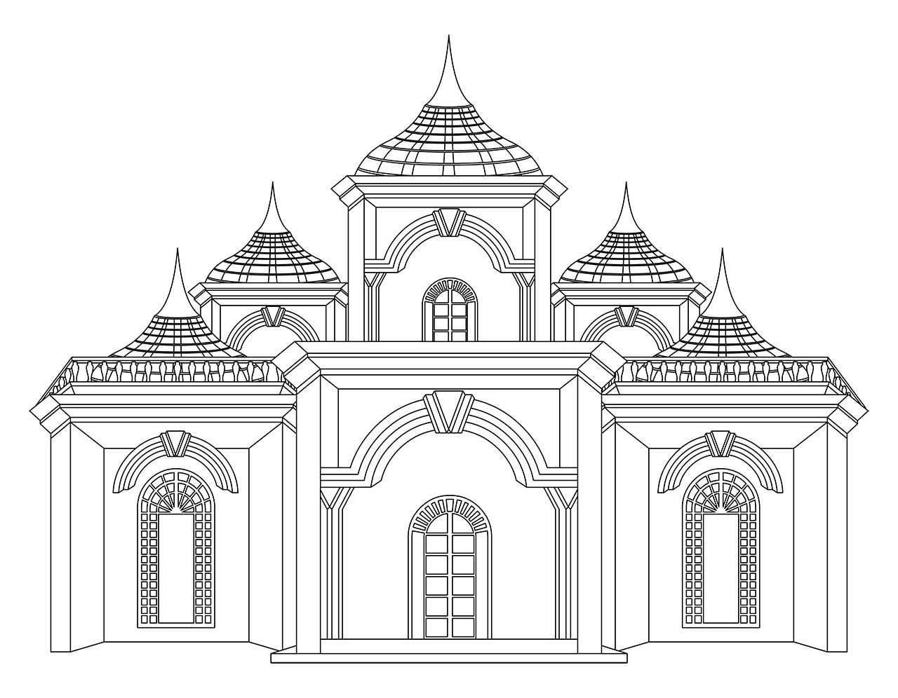 Palace line art vector graphic. Design of a palace, temple clip art vector graphic. Black-and-white design of a palace or temple, vector graphic. Palace line art vector graphic. Vector graphic with CC0 license, best for a variety of projects, including designs, animations, and more.