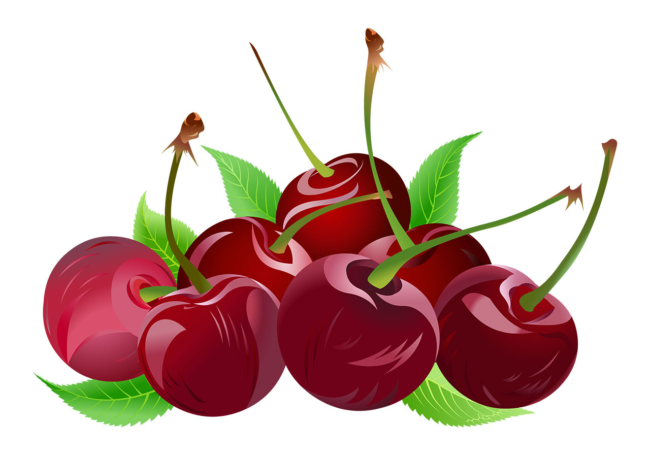 Ripe cherries, fruits vector graphic. Red cherries with leaves vector graphic. Ripe cherries with green leaves vector graphic. Fruits with leaves vector graphic. Vector graphic with CC0 license, best for a variety of projects, including designs, animations, and more.