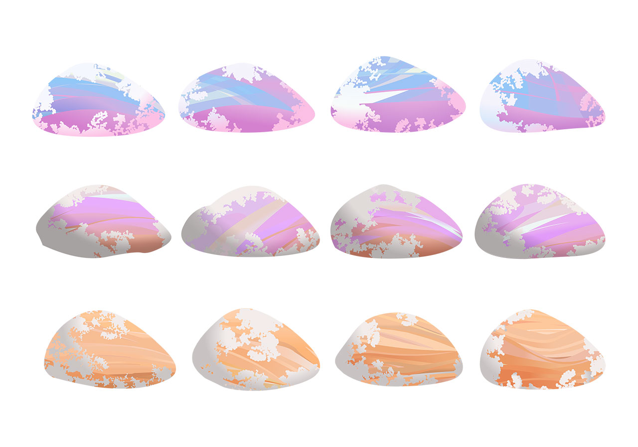 River bed pebbles vector graphic. Beautiful river bed rocks, pebbles vector graphic. Stones, rocks, sandstones vector graphic. Set of beautiful rocks vector graphic. Vector graphic with CC0 license, best for a variety of projects, including designs, animations, and more.