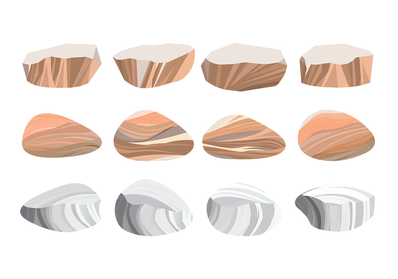 Rocks, sandstones, stones vector graphic. Set of rocks, stones, boulders vector graphic. A collection of twelve stylized, abstract rock formations vector graphic. Vector graphic with CC0 license, best for a variety of projects, including designs, animations, and more.