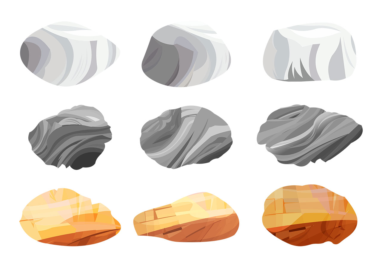 Stones, rocks, boulders vector graphic. Set of desert rocks and marble rocks vector graphic. Sandstones, marble rocks, rocks, stones, boulders vector graphic. Vector graphic with CC0 license, best for a variety of projects, including designs, animations, and more.