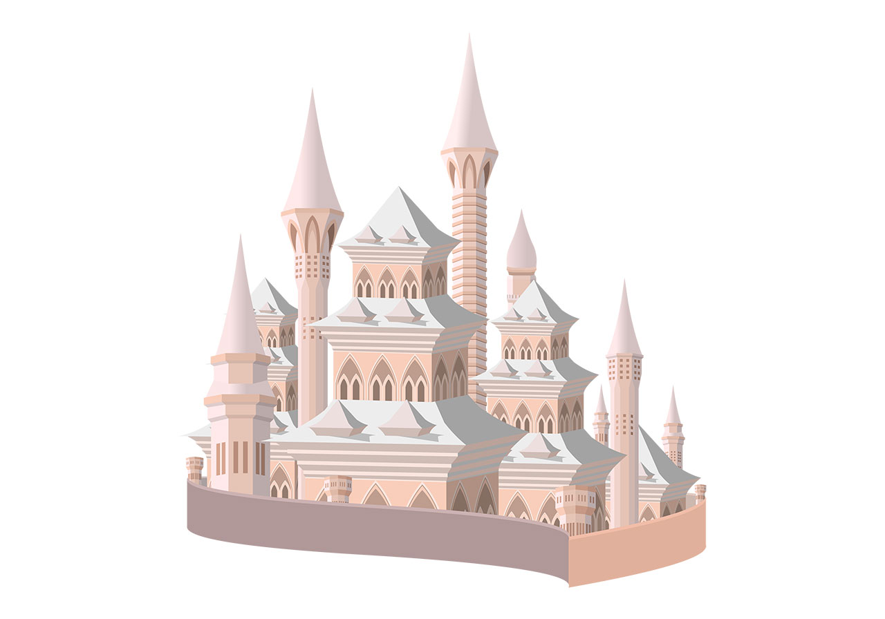 Temple, castle, fort vector graphic. Fairytale castle, fort vector graphic. Beautiful fairytale palace, temple vector graphic. An intricate, fantastical castle or palace vector graphic. Vector graphic with CC0 license, best for a variety of projects, including designs, animations, and more.
